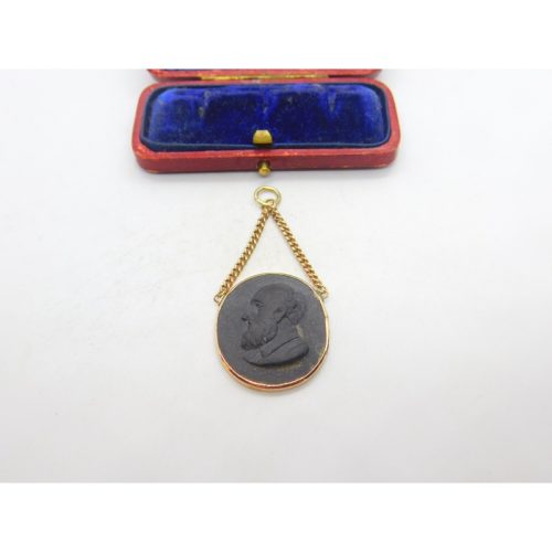 Georgian 9ct Rose Gold & Carved Basalt Philosopher Cameo Antique c1820