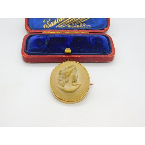 Grand Tour 9ct Yellow Gold Set Carved Lava High Relief Cameo Brooch c1820