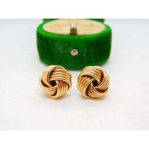 Pair of 9ct Yellow Gold Woven Ball Stud Earrings Modernist Vintage c1980