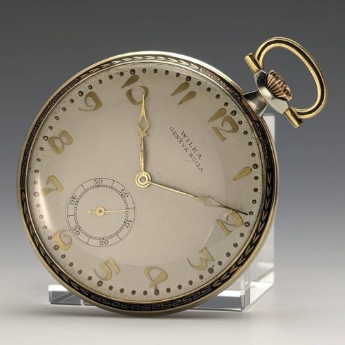 Swiss vintage WILKA pocket watch K18 gold thin open face works well