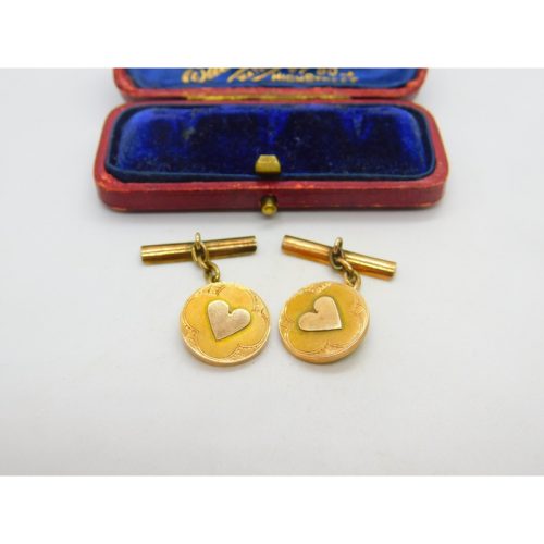 Victorian 14ct Yellow Gold Heart Pattern Circular Cufflinks c1900 Antique