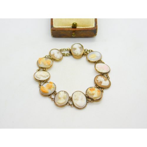 Victorian 9ct Rose Gold, Coral & Carved Shell Cameo Bracelet Antique c1860