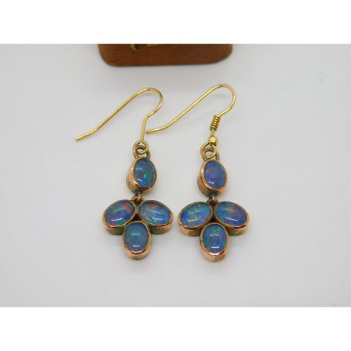 Victorian 9ct Rose Gold & Doublet Opal Set Floral Drop Earrings c1880 Antique