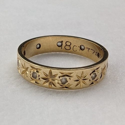 Vintage Jewelry K18 Gold Ring Chasing Cut 2.5g (Size 8-9)