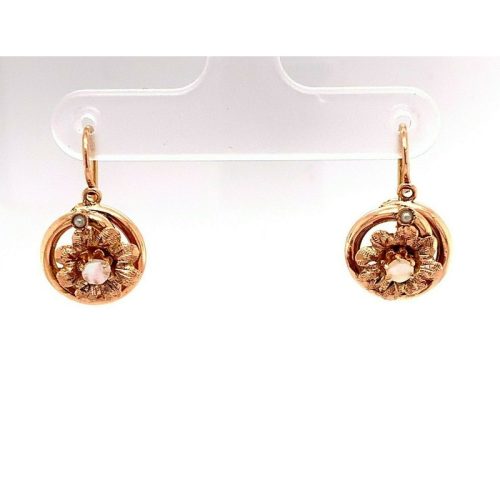 10k Rose Gold Victorian Mother of Pearl Flower Earrings (#J4909)