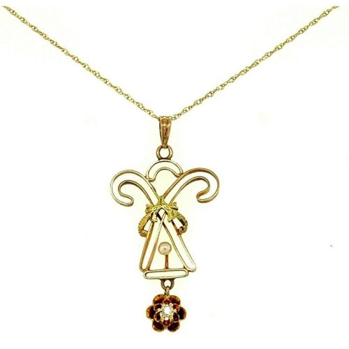 10k Victorian Pearl and Diamond Lavaliere (#J4782)