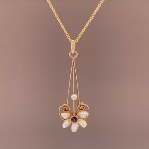 10k Yellow Gold Lavaliere Pendant Freshwater River Pearls (#J4817)