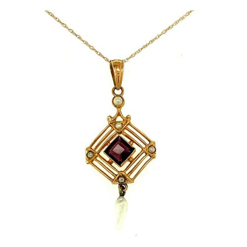 10k Yellow Gold Lavaliere Pendant with Purple Stone Seed Pearl (#J4787)
