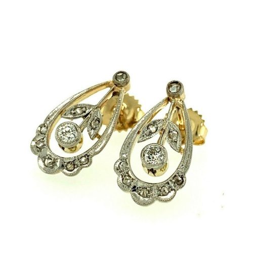 14k and Platinum Top Genuine Natural Diamond Pierced Earrings (#J4778)