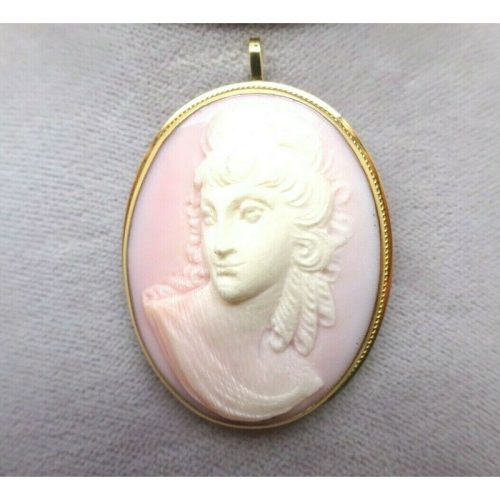 14k Gold Genuine Natural Angel Skin / Conch Shell Cameo Pin Pendant (#J3817)