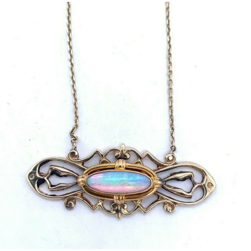 14k Vintage Genuine Natural Opal Bar Pendant (#J5151)