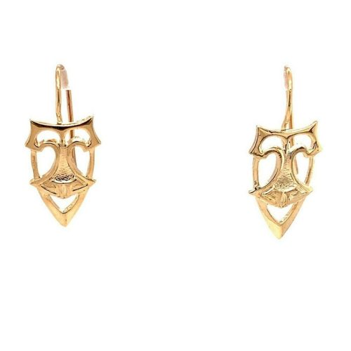 14k Yellow Gold Arts and Crafts Style Earrings Shield Design (#J4878)