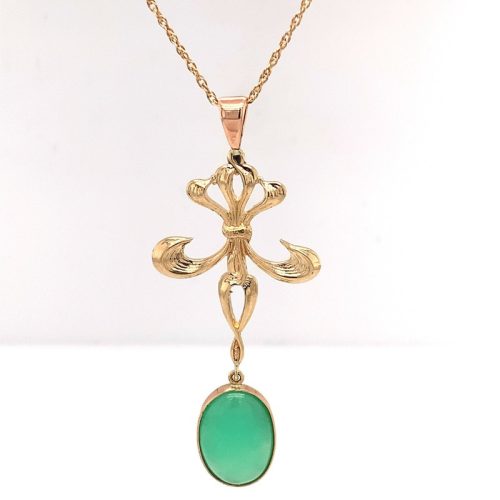 14k Yellow Gold Pendant 4.34ct Genuine Natural Chrysoprase Fancy (#J4884)