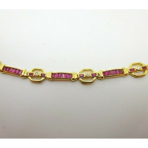 18k Yellow Gold 3 Carat Genuine Natural Ruby and Diamond Bracelet (#J3326)