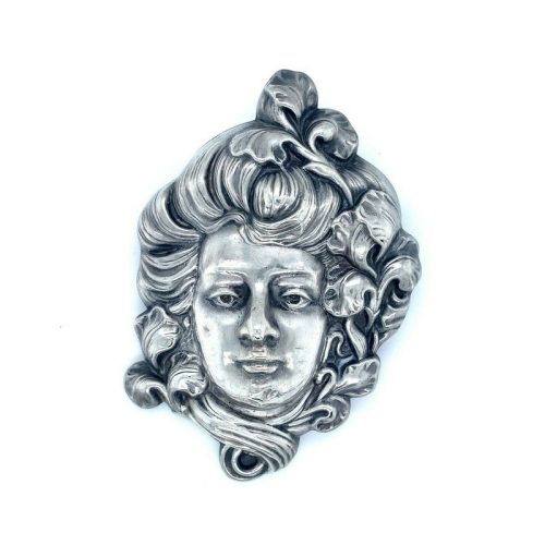 Art Nouveau Large Sterling Pin Woman with Iris (#J4944)
