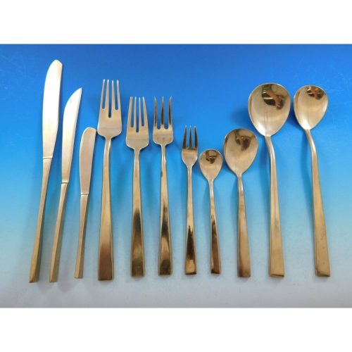Dirigold-Dirilyte Flatware Set Service for 12 Modern Design Gold 142 pieces