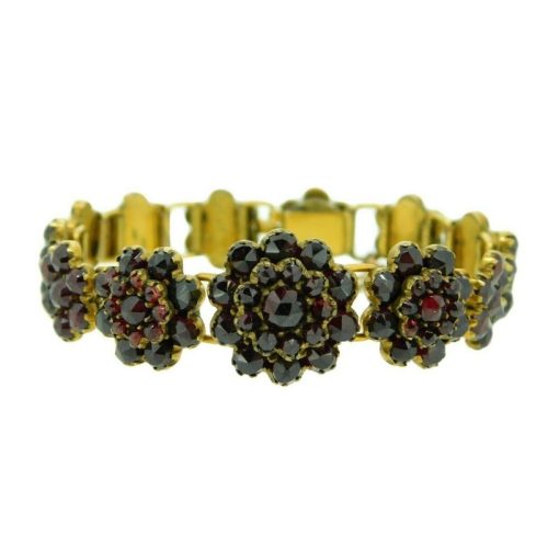 Genuine Natural Bohemian Garnet Link Bracelet Rose Cut Garnets (#J4752)