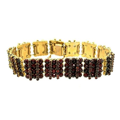 Genuine Natural Bohemian Garnet Link Bracelet Rose Cut Garnets (#J4777)