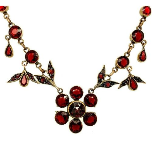 Genuine Natural Bohemian Garnet Necklace Flower (#J4781)