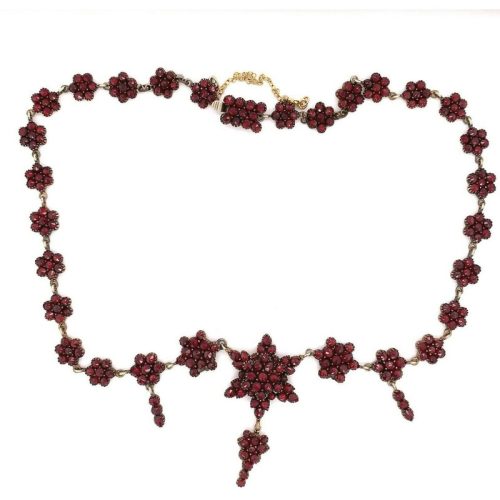 Genuine Natural Bohemian Garnet Necklace with Large Rosette Star Drop (#J4853)