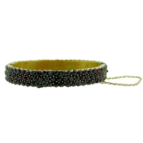 Genuine Natural Bohemian Garnet Three Row Bangle Bracelet Rose Cut (#J4751)