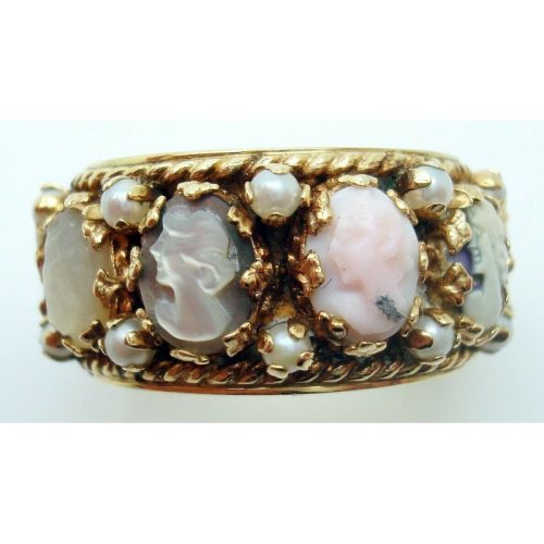 Large 14k Yellow Gold Wide Eternity Band Cameo Ring (#J2465)