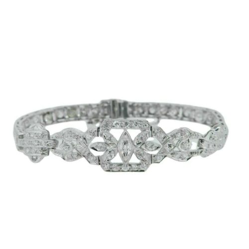 Platinum Art Deco 3 Carat Total Weight Genuine Natural Diamond Bracelet (#J4808)
