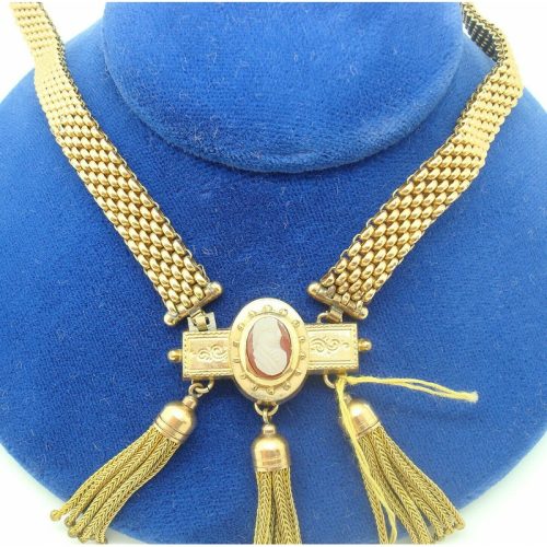 Victorian Gold Filled Stone Cameo Necklace (#J2441)