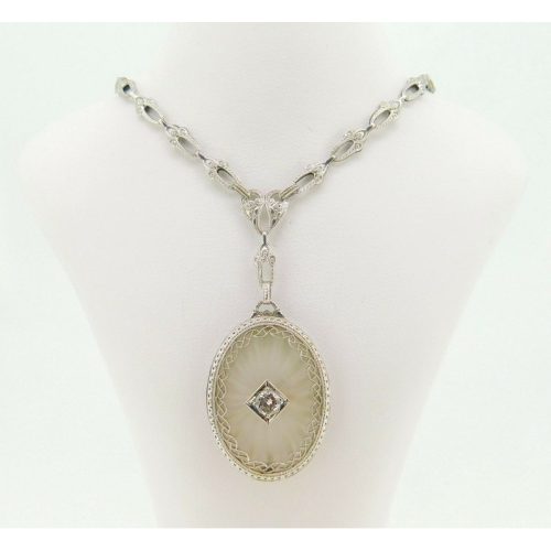 10k Oval Genuine Natural Crystal Quartz Necklace with Cast Chain (#J4090)