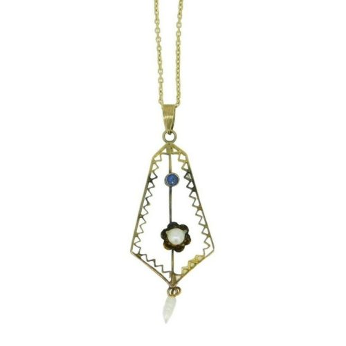 10k Yellow Gold Victorian Pearl Lavaliere Pendant (#J1092)