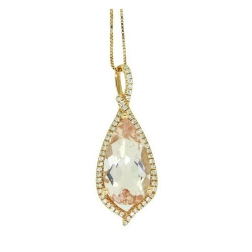 14k Rose Gold 3.5ct Genuine Natural Morganite Diamond Pendant (#J4669)