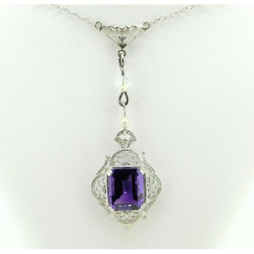 14k White Gold Filigree 3.05ct Amethyst Pendant (#J1736)