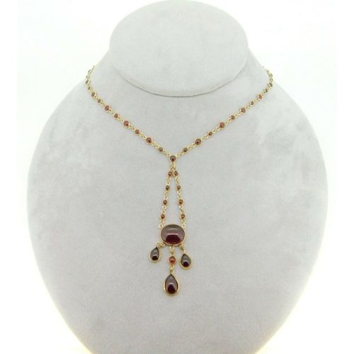 14k Yellow Gold Genuine Natural Garnet Cabochon Necklace 21 Carats (#J4190)