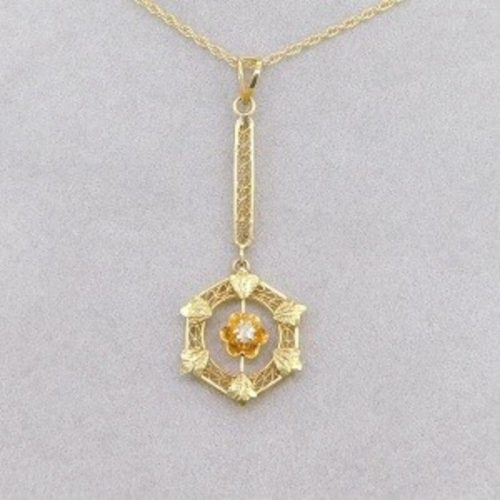 14k Yellow Gold Victorian Genuine Natural Diamond Lavaliere Pendant (#J1916)