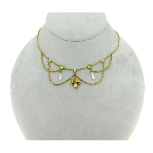 Victorian 10k Yellow Gold Genuine Natural Peridot Festoon Necklace (#J2203)