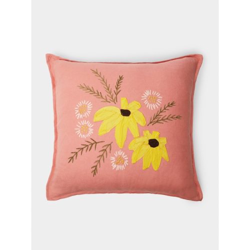 Bunch of Flowers Hand-Embroidered Linen Cushion (19.5in/50cm)