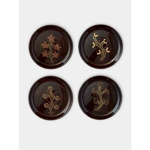 Flowers Hand-Painted Ceramic Dinner Plates (Set of 4)