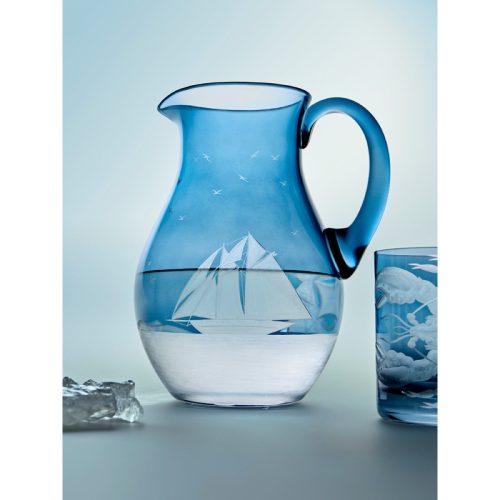 Golden Age of Yachting Hand-Engraved Crystal Jug