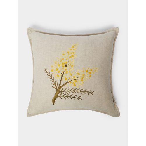 Mimosa Hand-Embroidered Linen Cushion (19.5in/50cm)