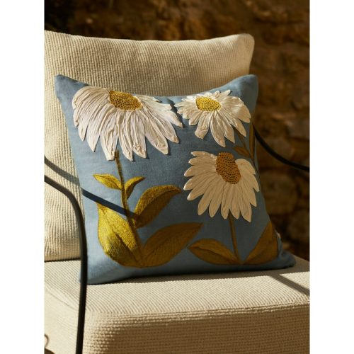 Ode to Echinacea Hand-Embroidered Linen Cushion (19.5in/50cm)