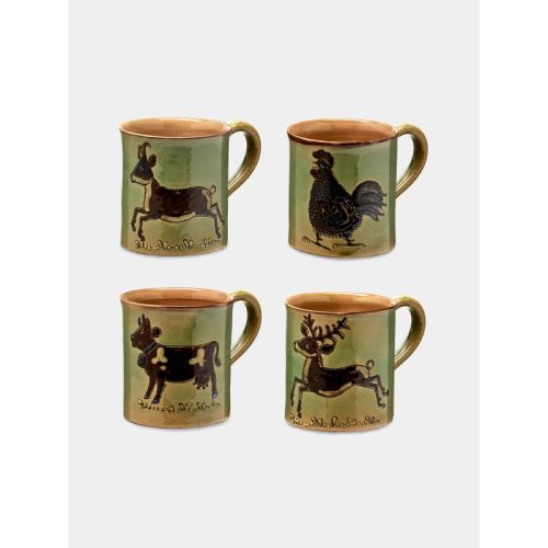 Animals Hand-Painted Ceramic Mugs (Set of 4)