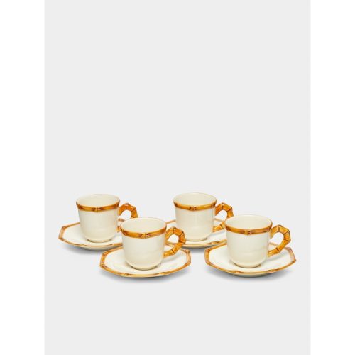 Bamboo Hand-Painted Ceramic Coffee Cups and Saucers (Set of 4)