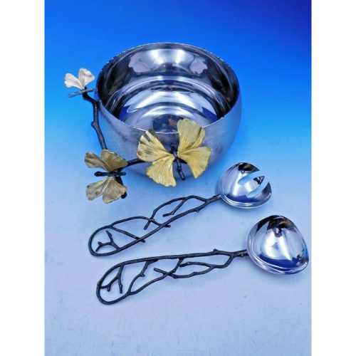 Butterfly Ginkgo by Michael Aram Stainless Steel & Brass Serving Bowl Set New