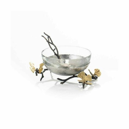 Butterfly Ginkgo by Michael Aram Stainless Steel & Glass Nut Dish w/ Spoon – New