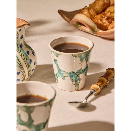 Cotton Flower Hand-Painted Ceramic Espresso Cups (Set of 4)