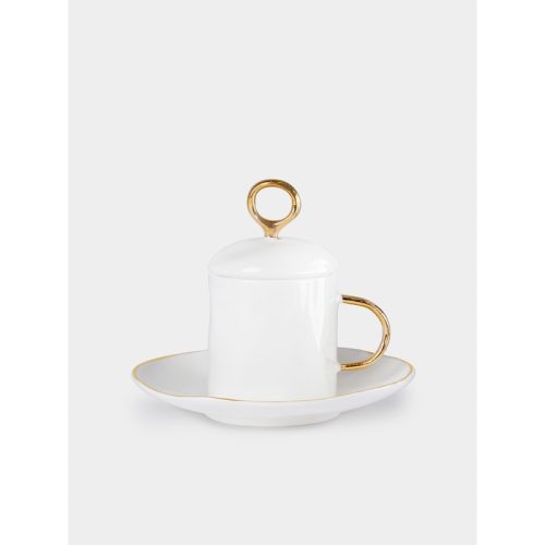 Hand-Painted 24ct Gold and Bone China Lidded Espresso Cup