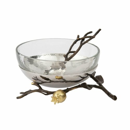Pomegranate by Michael Aram Stainless Steel, Brass, Glass Bowl with Spoon – New