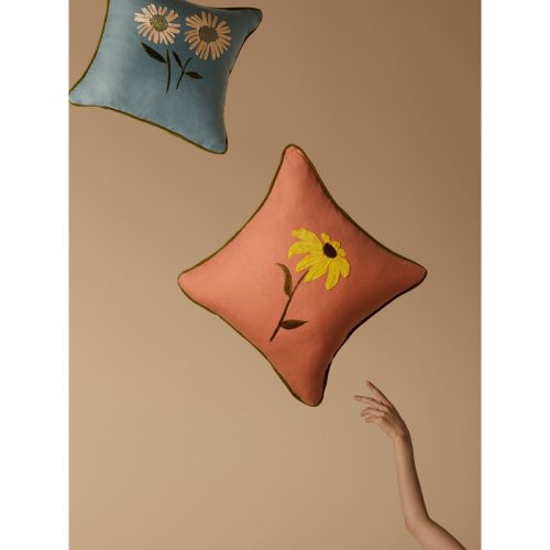 Rudbeckia Hand-Embroidered Linen Cushion (19.5in/50cm)