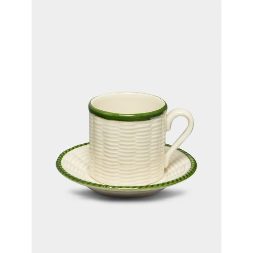 Wicker Hand-Painted Ceramic Coffee Cups and Saucers (Set of 4)