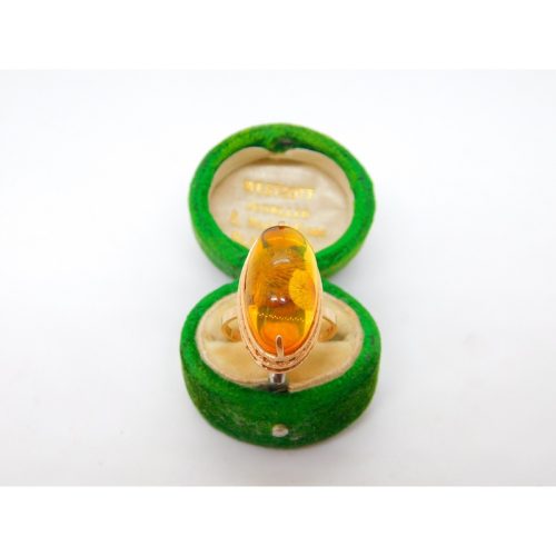14ct Yellow Gold Large Cabochon Baltic Amber Signet Ring Vintage c1980